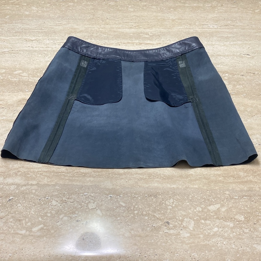 NWT Vince Camuto Genuine Leather Navy Mini Skirt, measurements in photos below. - Picture 6 of 10
